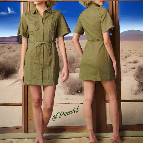 LENA Super cute khaki green dress S M L - Picture 2 of 6